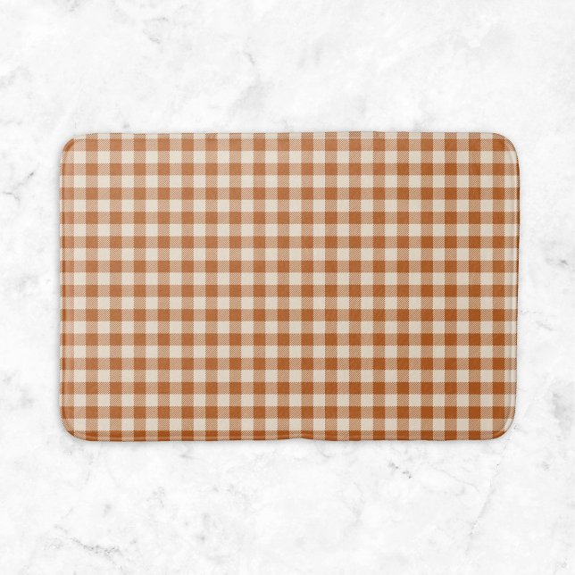Fall Burnt Orange Gingham Pattern Autumn Plaid Bath Mat (Creator Uploaded)
