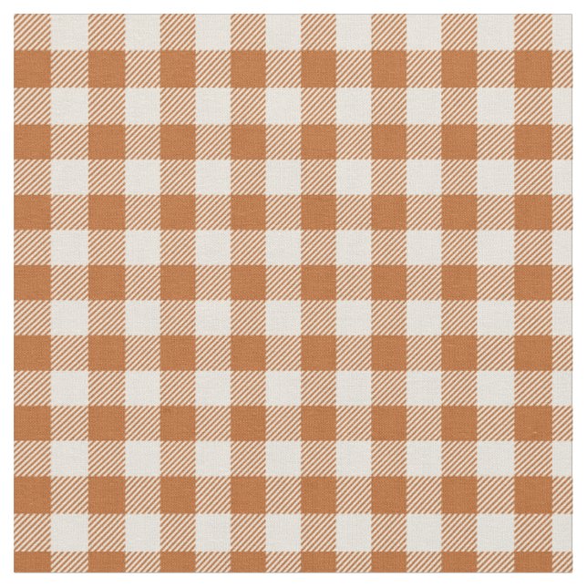 Fall Burnt Orange Gingham Pattern Autumn Plaid Fabric (Close Up)