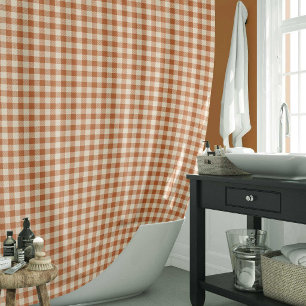 Fall Burnt Orange Gingham Pattern Autumn Plaid Shower Curtain