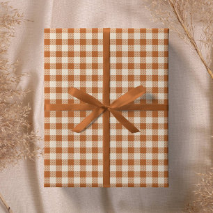 Fall Burnt Orange Gingham Pattern Autumn Plaid Wrapping Paper