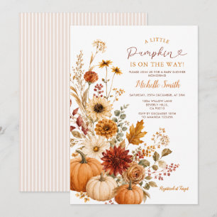 Fall Burnt orange ivory pumpkin baby shower Invitation