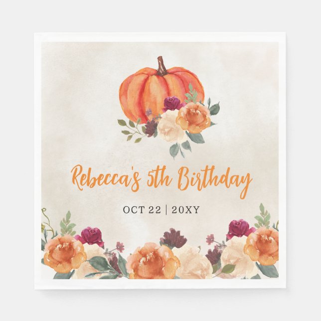 Fall Burnt Orange Pumpkin Patch Birthday Napkin (Front)