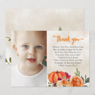 Fall Burnt Orange Pumpkin Patch Birthday Thank You Card