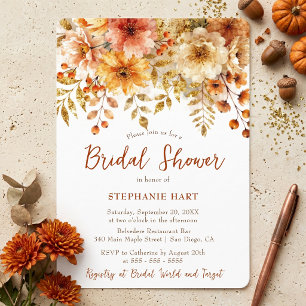Fall Burnt Orange Watercolor Floral Bridal Shower Invitation