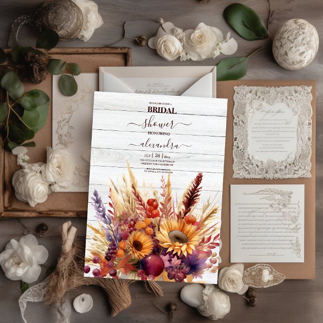 Fall Burnt Orange Watercolor Pampas Grass Bridal Invitation (Creator Uploaded)