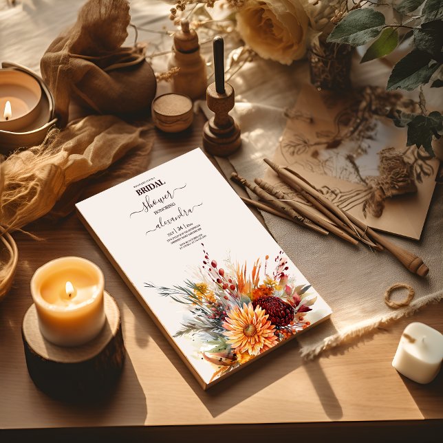 Fall Burnt Orange Watercolor Pampas Grass Bridal Invitation (Creator Uploaded)