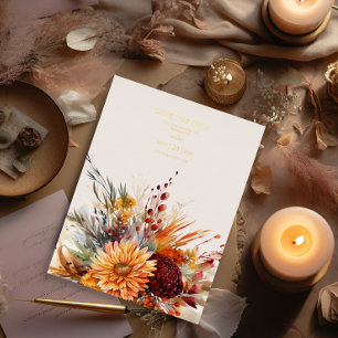 Fall Burnt Orange Watercolor Pampas Grass Wedding