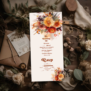 Fall Burnt Orange Watercolor Pampas Grass Wedding All In One Invitation
