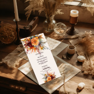 Fall Burnt Orange Watercolor Pampas Grass Wedding All In One Invitation