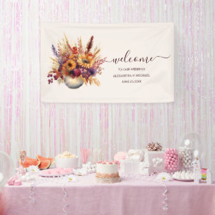 Fall Burnt Orange Watercolor Pampas Grass Wedding Banner