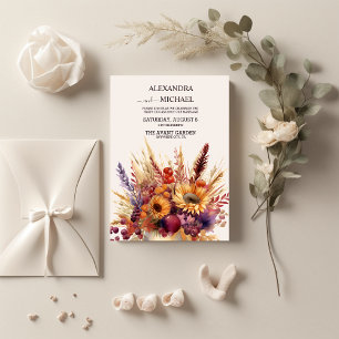Fall Burnt Orange Watercolor Pampas Grass Wedding Invitation