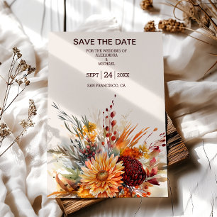 Fall Burnt Orange Watercolor Pampas Grass Wedding Save The Date
