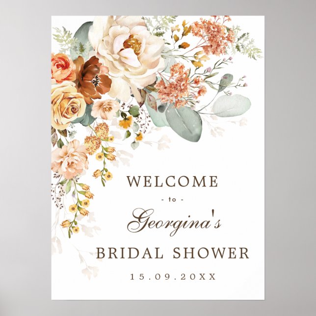 Fall Burnt Orange Yellow Bridal Shower Welcome Poster (Front)