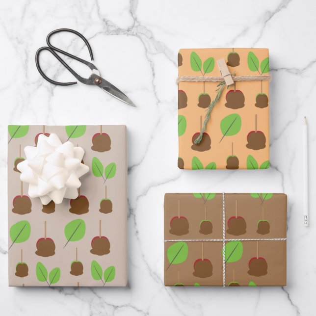 Fall Candy Apples Greenery   Wrapping Paper Sheet (Front)