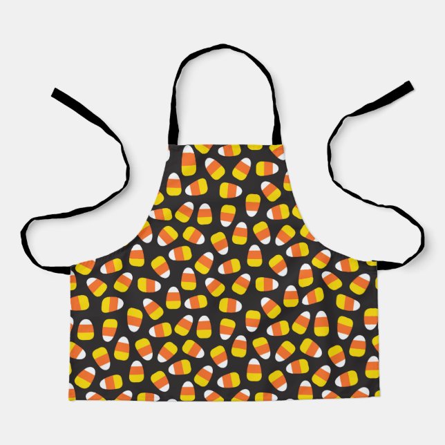 Fall Candy Corn Patterned Halloween Trick or Treat Apron (Front)