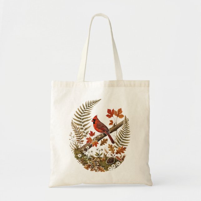Fall Cardinal Bird Tote Bag (Front)