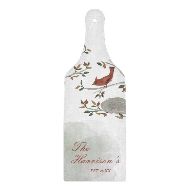 Fall Cardinal Red and Green Established Cutting Board (Front)
