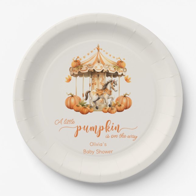 Fall Carousel rustic fall pumpkin baby shower Paper Plate (Front)