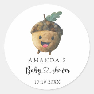 Fall cartoon acorn Baby Shower Classic Round Sticker