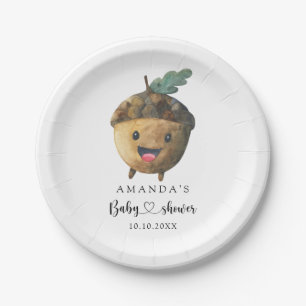 Fall cartoon acorn Baby Shower Paper Plate