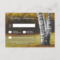 Fall Carved Heart Birch Tree Wedding RSVP Cards