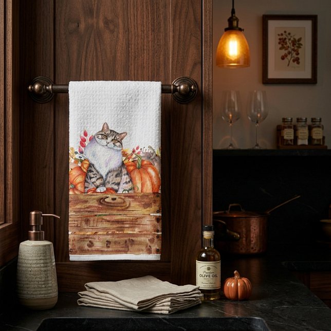 Fall cat and pumpkins in box  tea towel (Creator Uploaded)