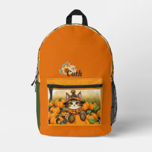 Fall Cat Autumn Themed Printed Backpack
