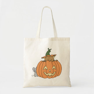Fall Cat in Pumpkin Jack’o’lantern and Mouse Tote Bag