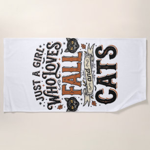 Fall Cat Lover Vintage Halloween Shirt Design_1 Beach Towel