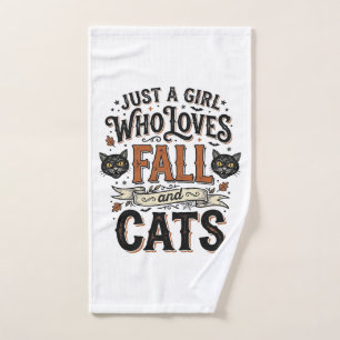 Fall Cat Lover Vintage Halloween Shirt Design_1 Hand Towel