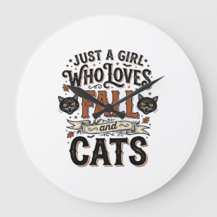 Fall Cat Lover Vintage Halloween Shirt Design_1 Large Clock