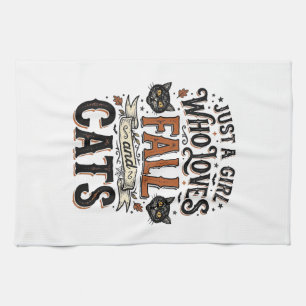 Fall Cat Lover Vintage Halloween Shirt Design_1 Tea Towel