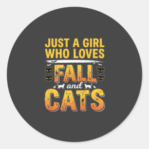 Fall Cats Girl Halloween Design_1 Classic Round Sticker