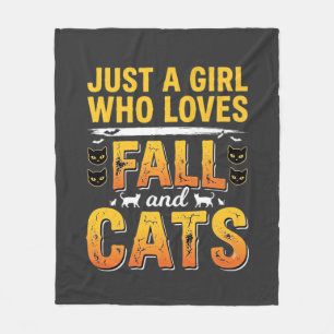 Fall Cats Girl Halloween Design_1 Fleece Blanket