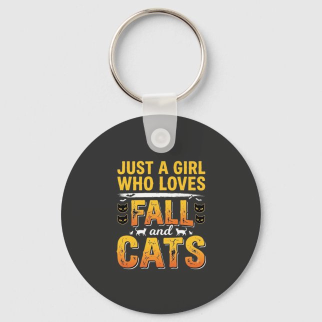 Fall Cats Girl Halloween Design_1 Key Ring (Front)