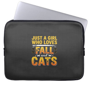 Fall Cats Girl Halloween Design_1 Laptop Sleeve