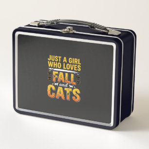 Fall Cats Girl Halloween Design_1 Metal Lunch Box