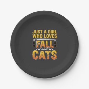 Fall Cats Girl Halloween Design_1 Paper Plate