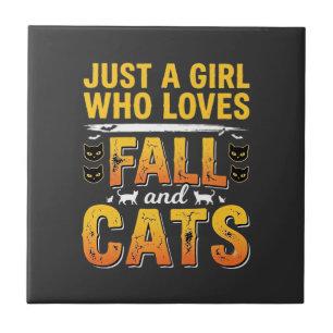 Fall Cats Girl Halloween Design_1 Tile