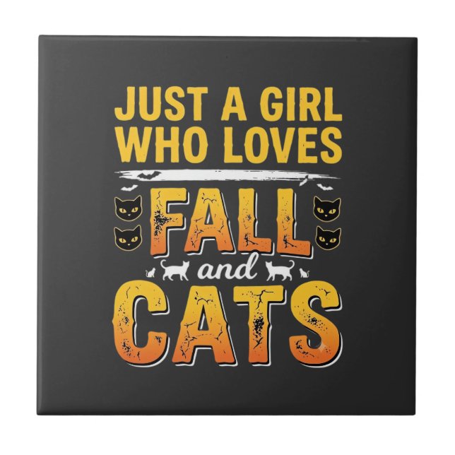Fall Cats Girl Halloween Design_1 Tile (Front)