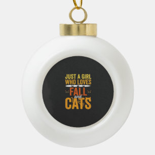 Fall Cats Girl Lover Halloween Design Ceramic Ball Christmas Ornament