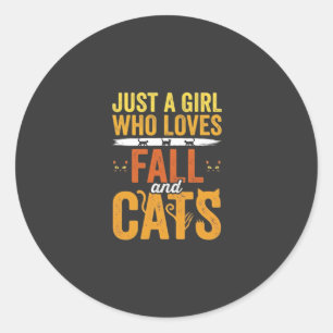 Fall Cats Girl Lover Halloween Design Classic Round Sticker