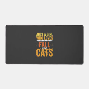 Fall Cats Girl Lover Halloween Design Desk Mat