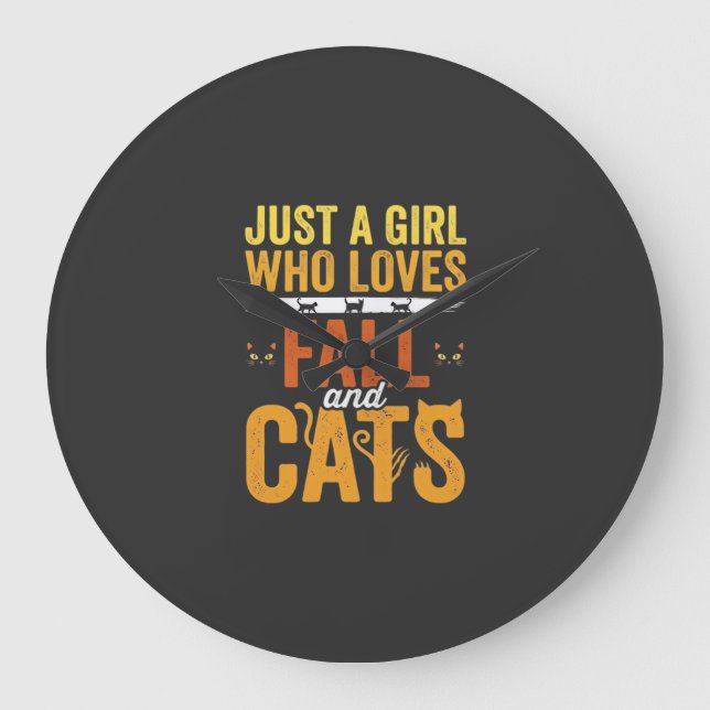 Fall Cats Girl Lover Halloween Design Large Clock (Front)