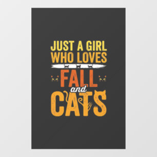 Fall Cats Girl Lover Halloween Design Window Cling