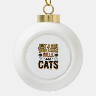Fall Cats Halloween Girl Vintage Graphic Design_1 Ceramic Ball Christmas Ornament