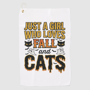 Fall Cats Halloween Girl Vintage Graphic Design_1 Golf Towel