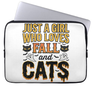 Fall Cats Halloween Girl Vintage Graphic Design_1 Laptop Sleeve