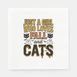 Fall Cats Halloween Girl Vintage Graphic Design_1 Napkin