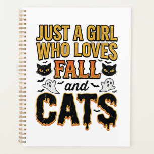 Fall Cats Halloween Girl Vintage Graphic Design_1 Planner